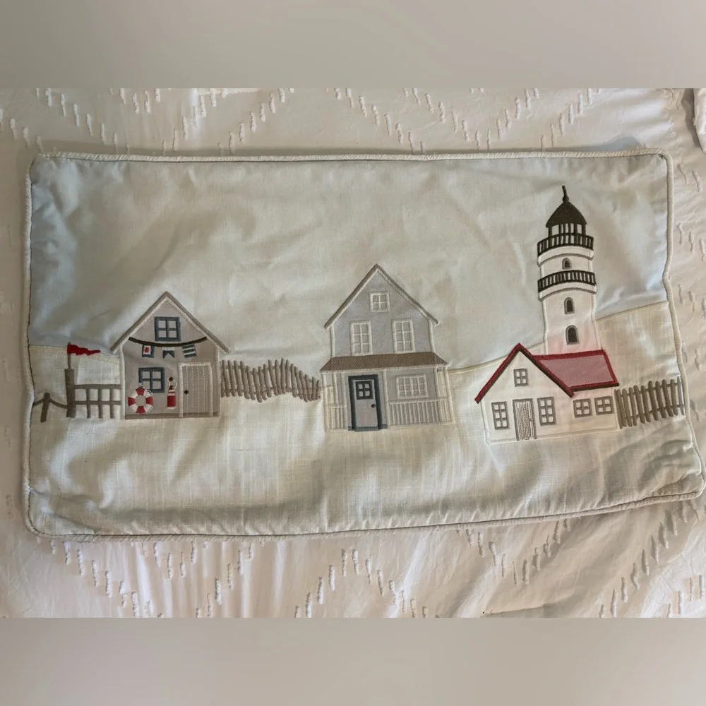 Lumbar Pillow Cover Case ONLY 13x23 Beach Houses Lighthouse Linen Cotton